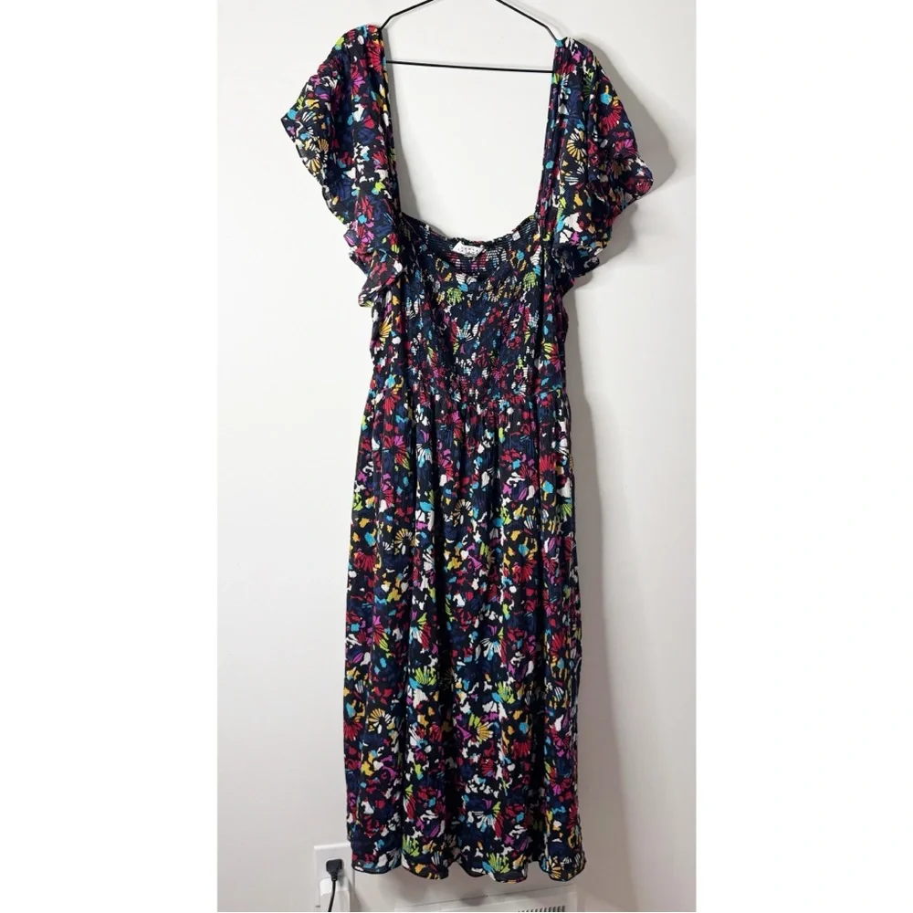 EUC TANYA TAYLOR Glenda Smocked Square-Neck Midi Dress Floral 1X - Picture 3 of 6